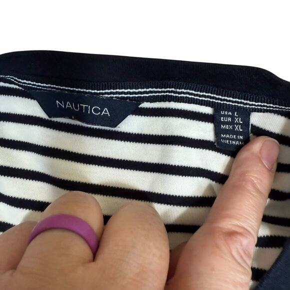 Nautica Top Women's L Breton Stripes L/S Coastal Preppy fishingcore Prep Casual - Picture 6 of 10